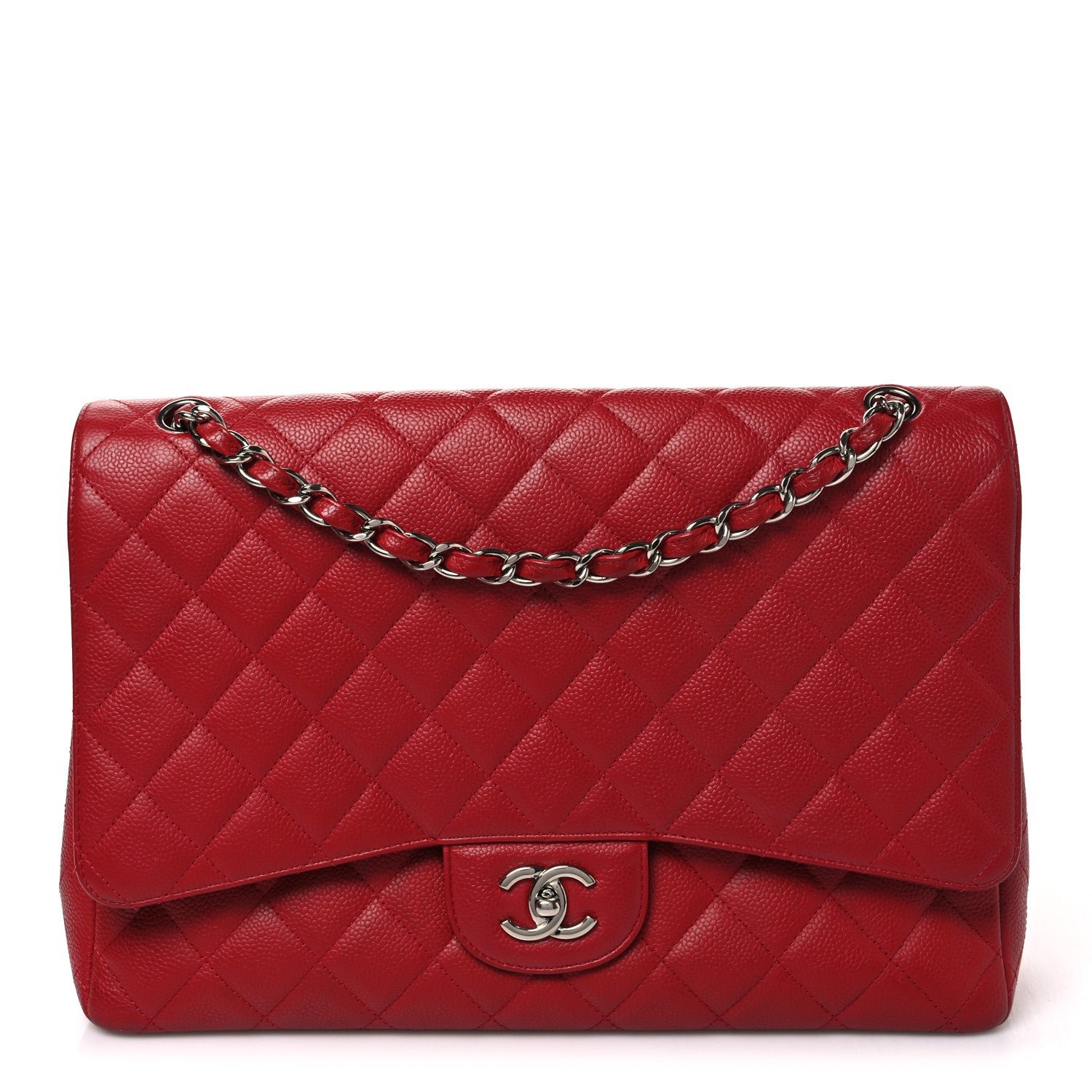 Chanel Caviar Quilted Maxi Single Flap Red