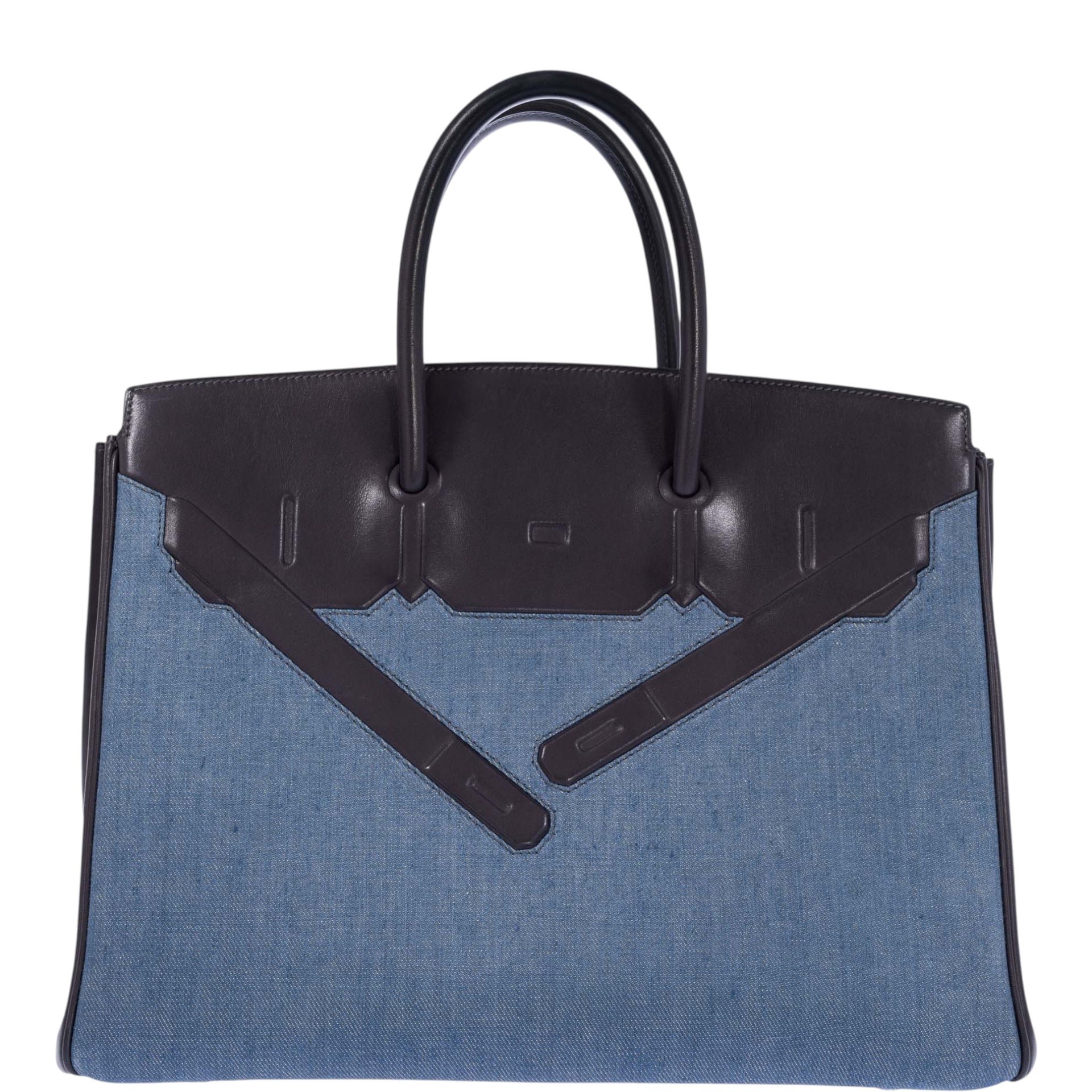Hermes Hermès Birkin 35 Shadow Denim and Black Box Calf Leather