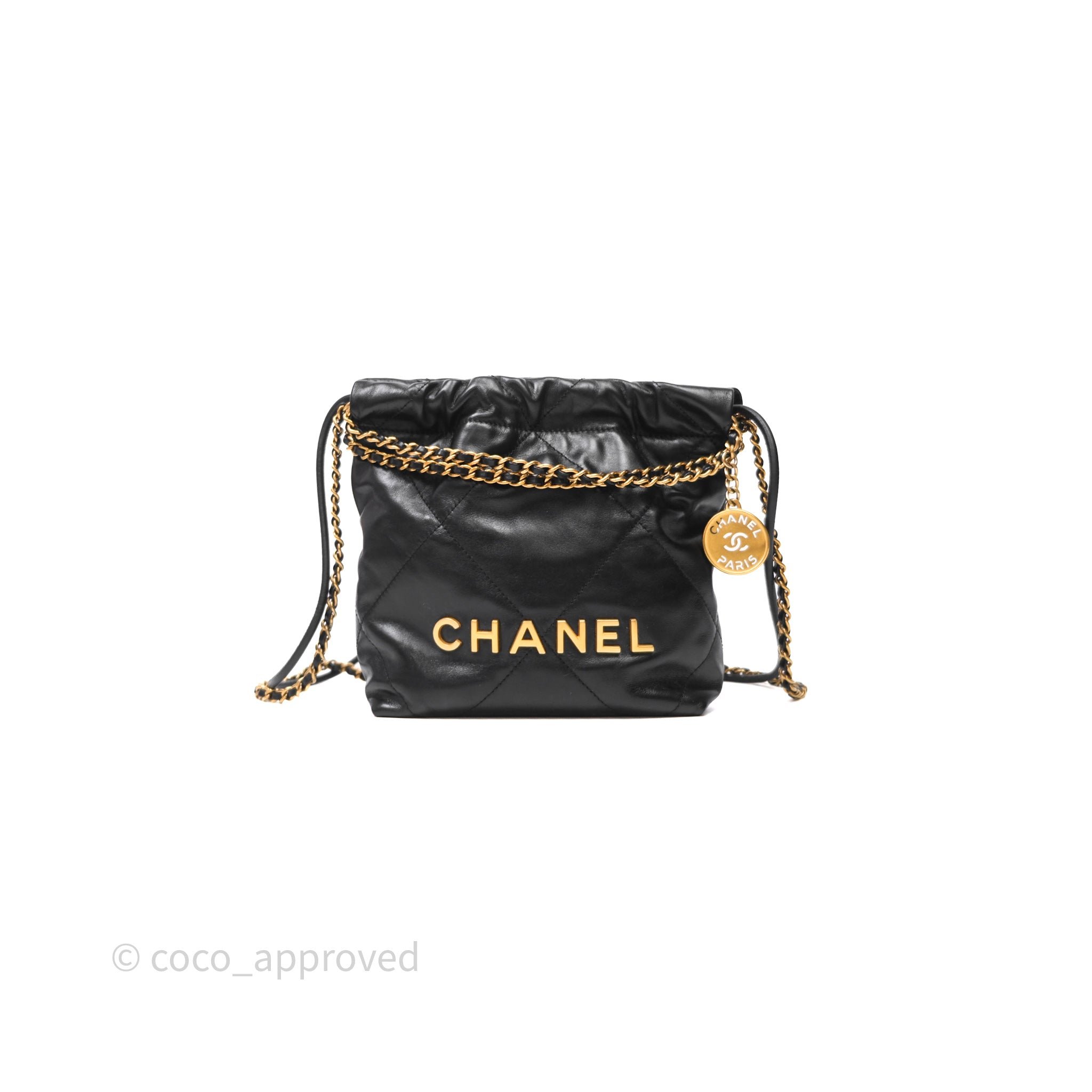 Chanel 22 Mini Bag Black Crumpled Calfskin Aged Gold Hardware