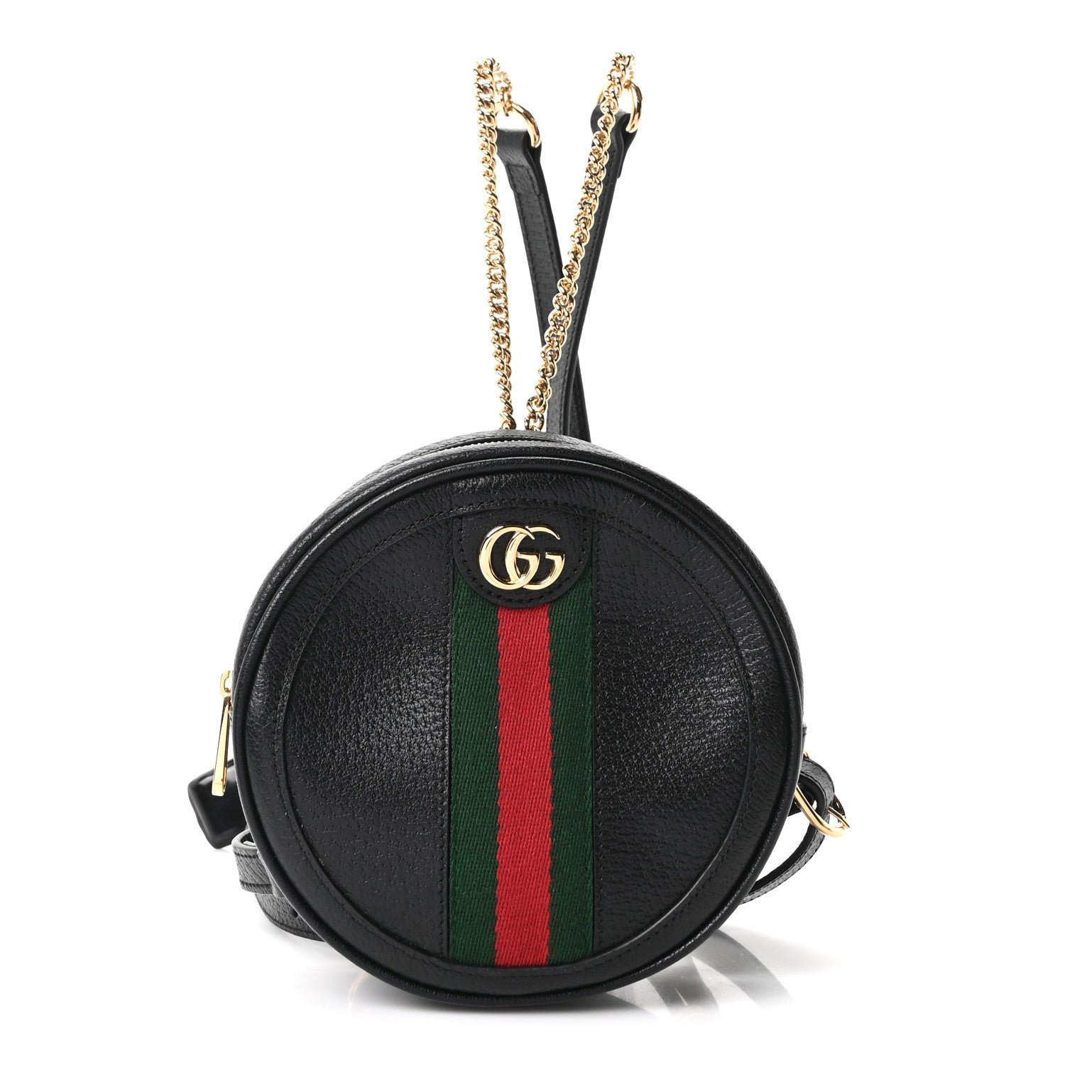 Gucci Grained Calfskin Web Mini Ophidia Round Backpack  Black