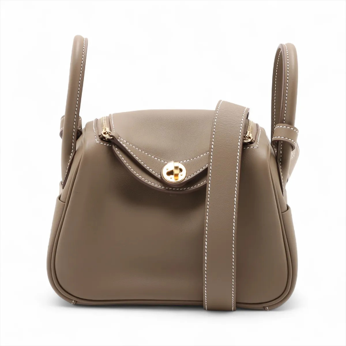 Hermès Lindy mini 20 Veau Swift Etoupe Gold Metal Fittings