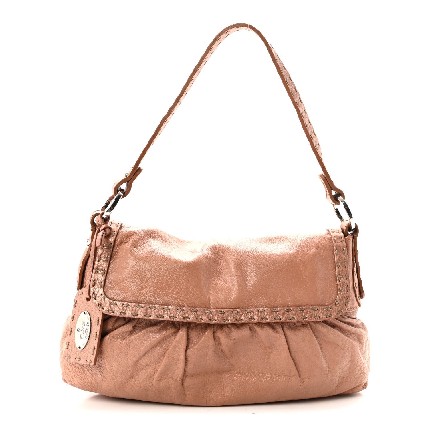Fendi Calfskin Selleria Small Chef Shoulder Bag Bois De Rose