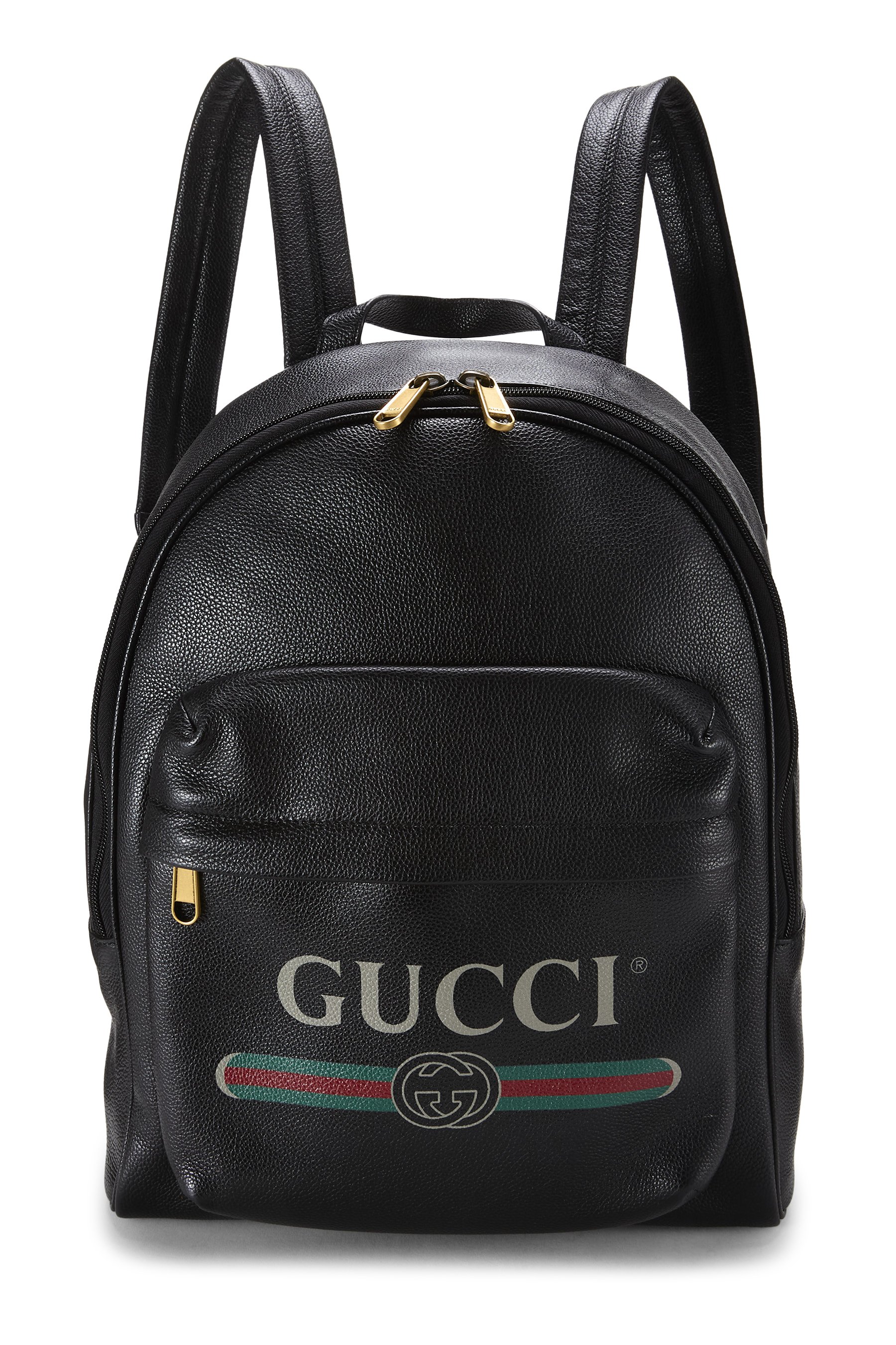 Black Leather Logo Printed Backpack Medium
