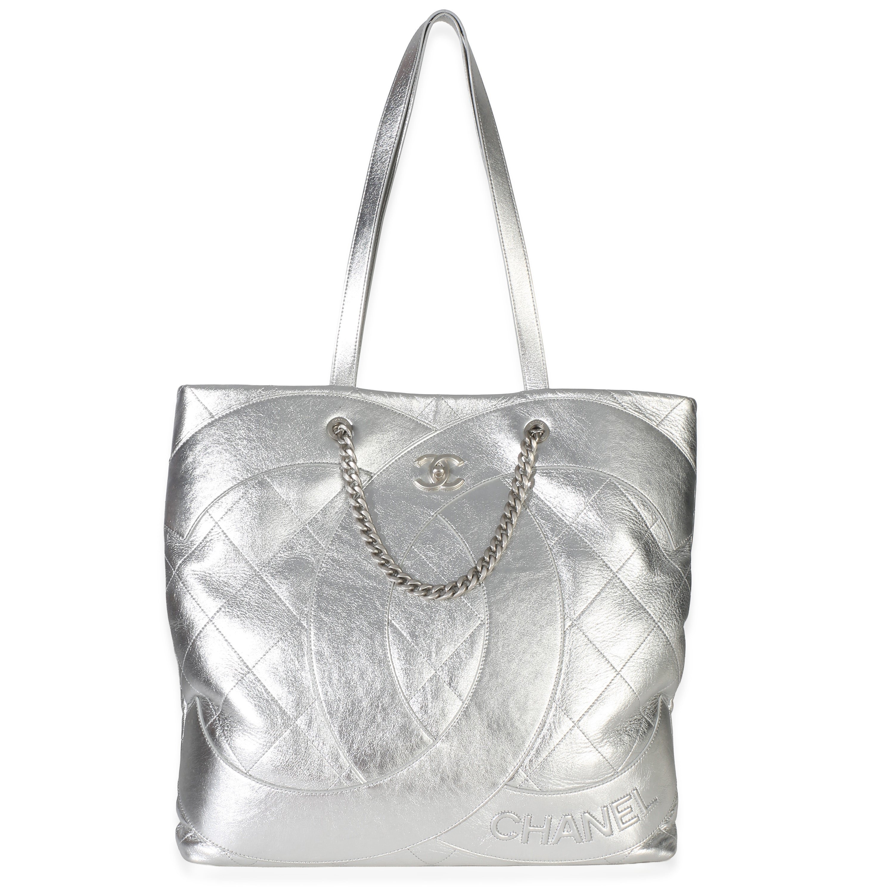 Metallic Silver Quilted Calfskin CC Club Monaco Tote