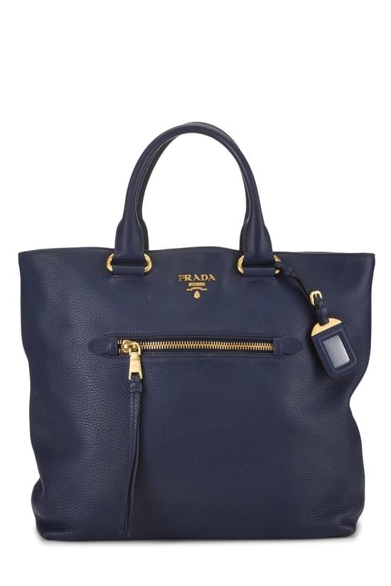 Navy Vitello Daino Shopping Tote