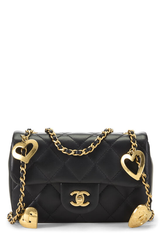 Chanel Black Lambskin Heart Charm Flap Bag Mini