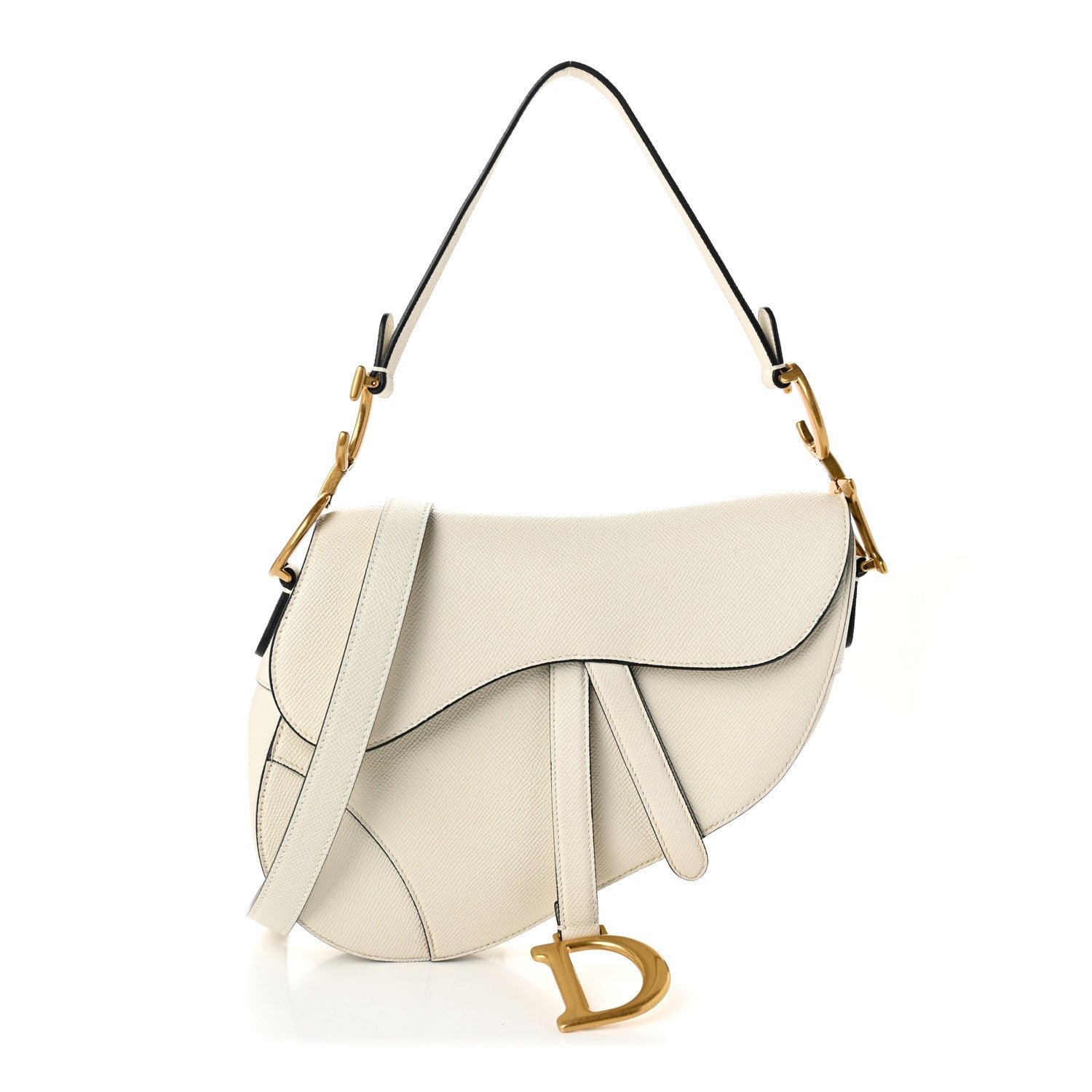 Dior Grained Calfskin Saddle Bag With Strap Latte