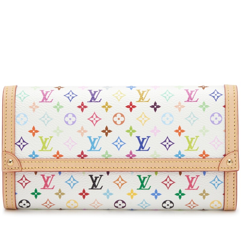 Louis Vuitton Takashi Murakami White Monogram Multicolor Sarah Wallet Gold Hardware, 2025