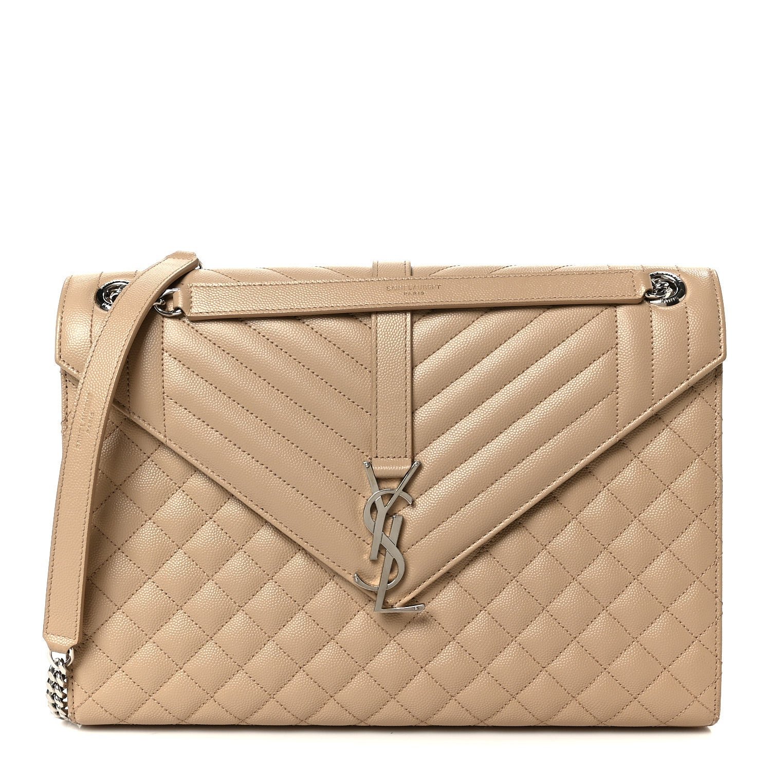 Saint Laurent Grain De Poudre Large Tri-Quilt Monogram Satchel Dark Beige