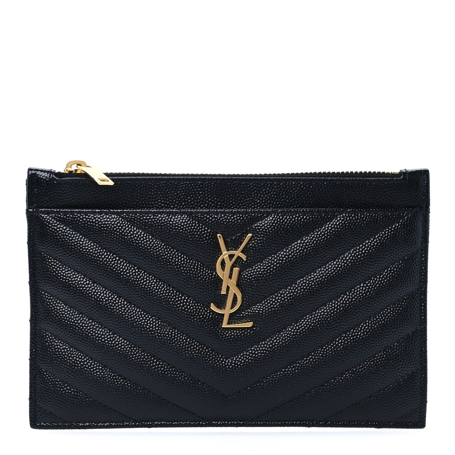 Saint Laurent Grain De Poudre Chevron Monogram Bill Pouch Black