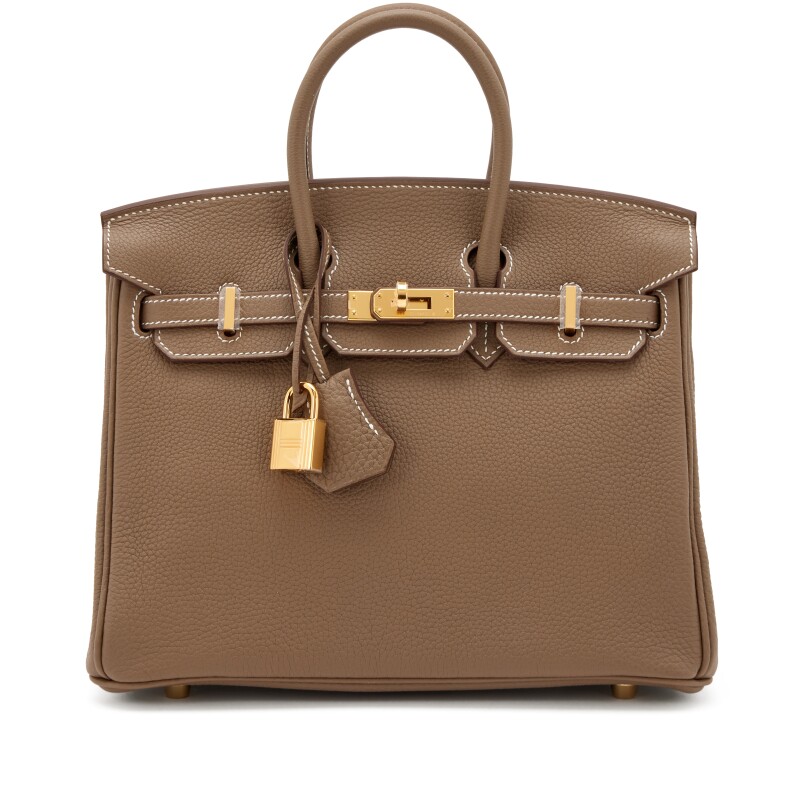 Hermes Etoupe Togo Birkin 25 Gold Hardware