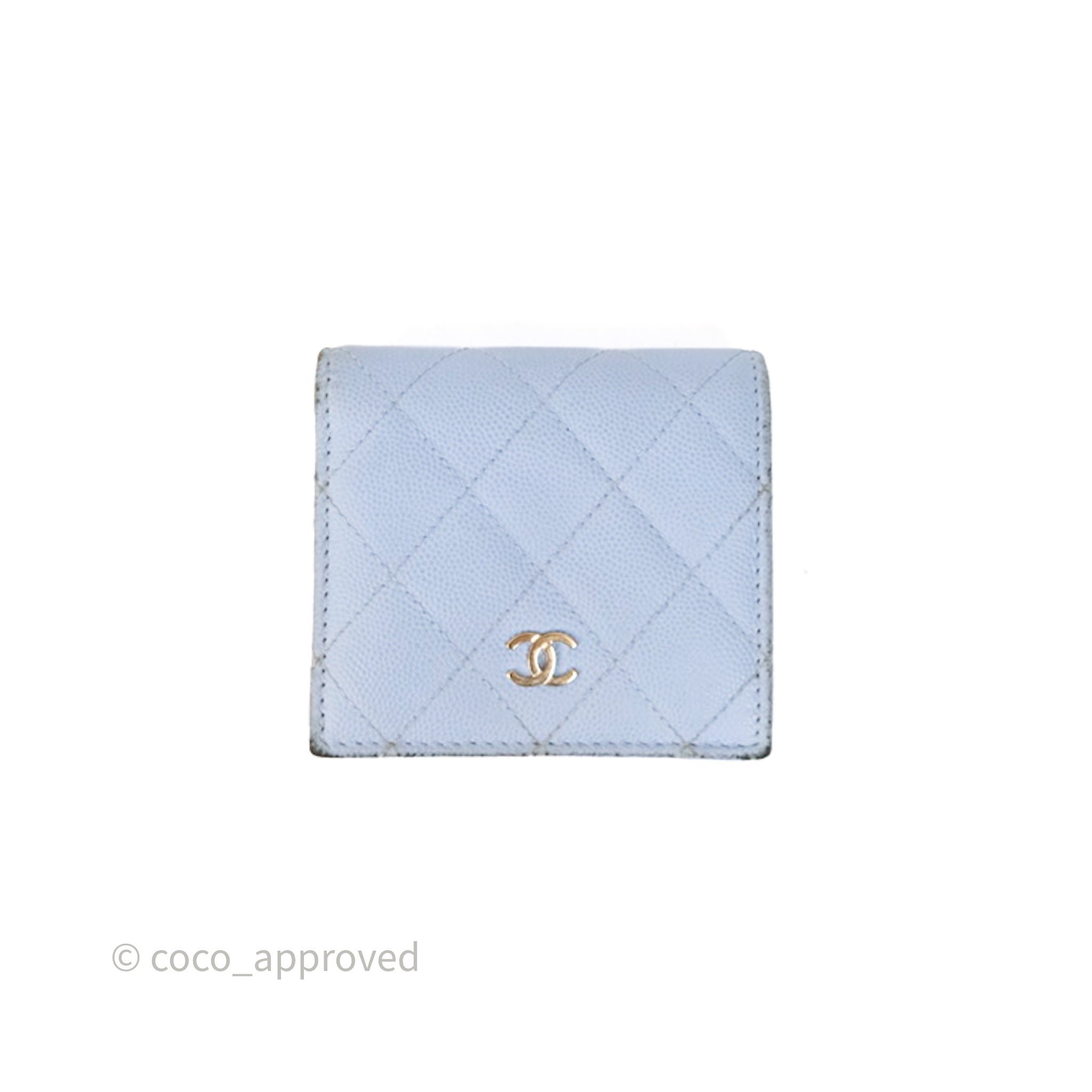 Chanel Quilted Wallet Light Blue Caviar Gold Hardware