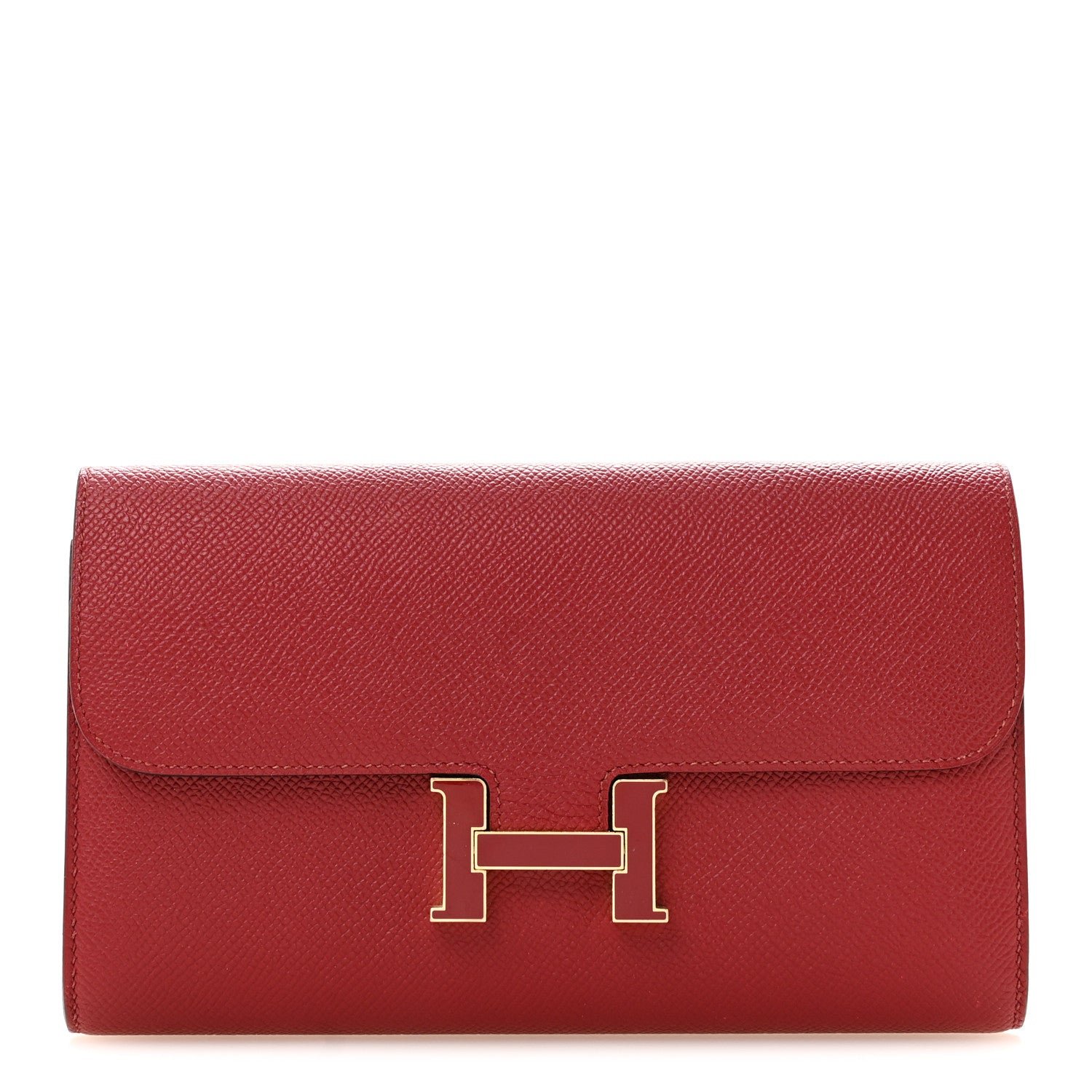Hermes Epsom Enamel Constance Long Wallet Rouge Grenat