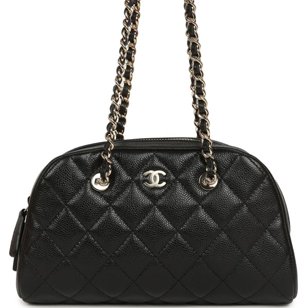 Chanel Mini Bowling Clutch with Chain Straps Black Shiny Caviar Light Gold Hardware