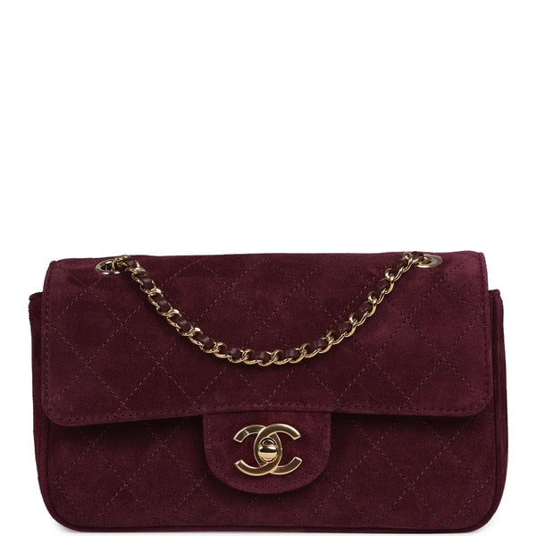 Chanel Mini "Souplissimo" Flap Bag Burgundy Suede Gold Hardware