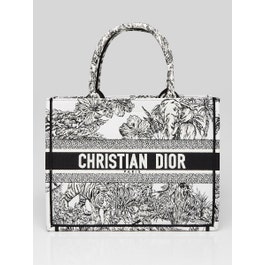 Dior Christian Dior Black/White Toile De Jouy Embroidered Canvas Medium Book Tote Bag