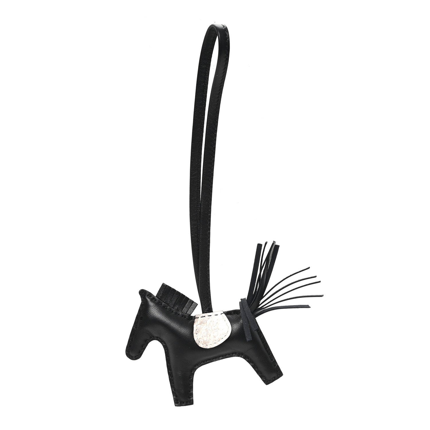 Hermes Milo Lambskin Matte Niloticus Crocodile Himalaya Touch Grigri Rodeo Horse Bag Charm PM Black White