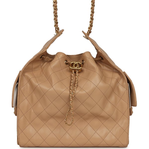 Chanel Medium 25 Hobo Bag Beige Caviar Antique Gold Hardware