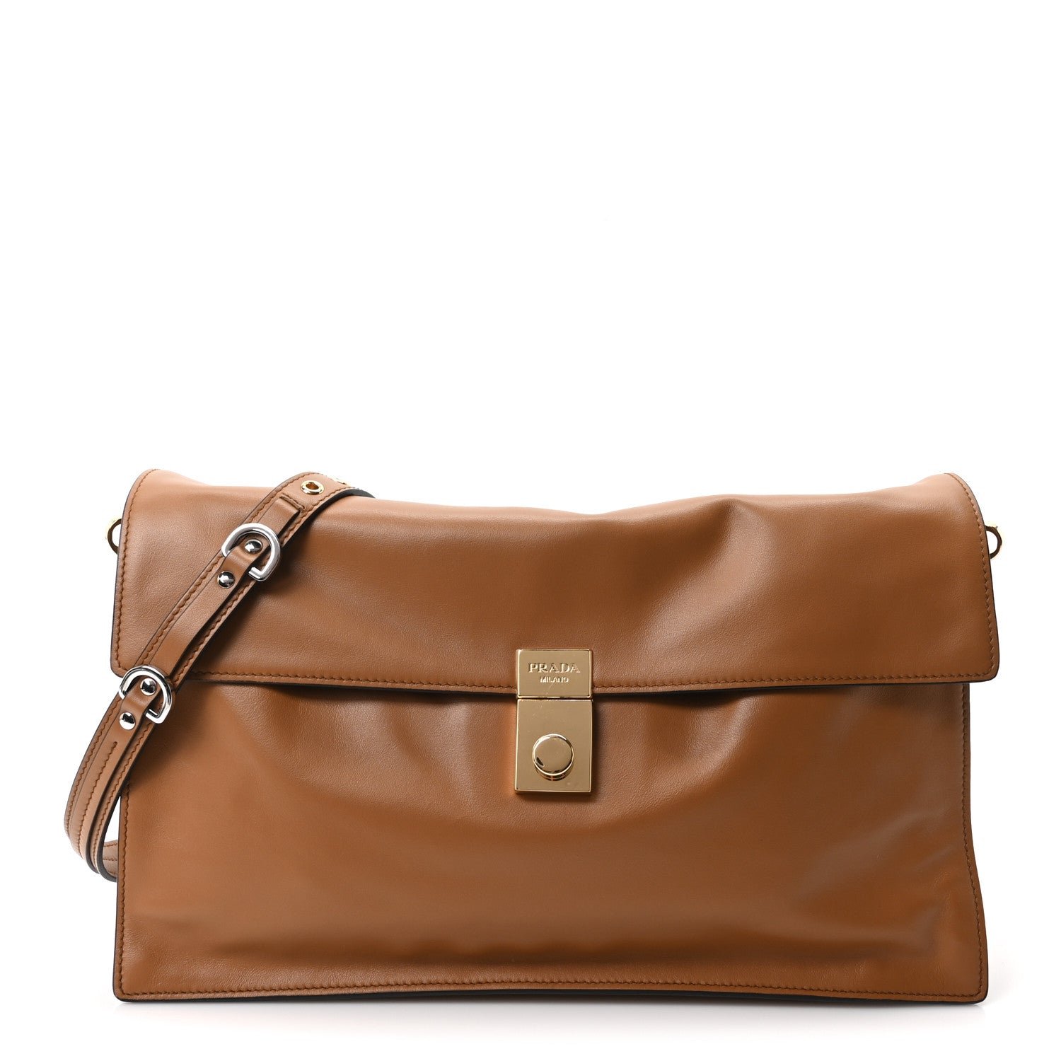 Prada Calfskin Large Soft Sound Shoulder Bag Camel