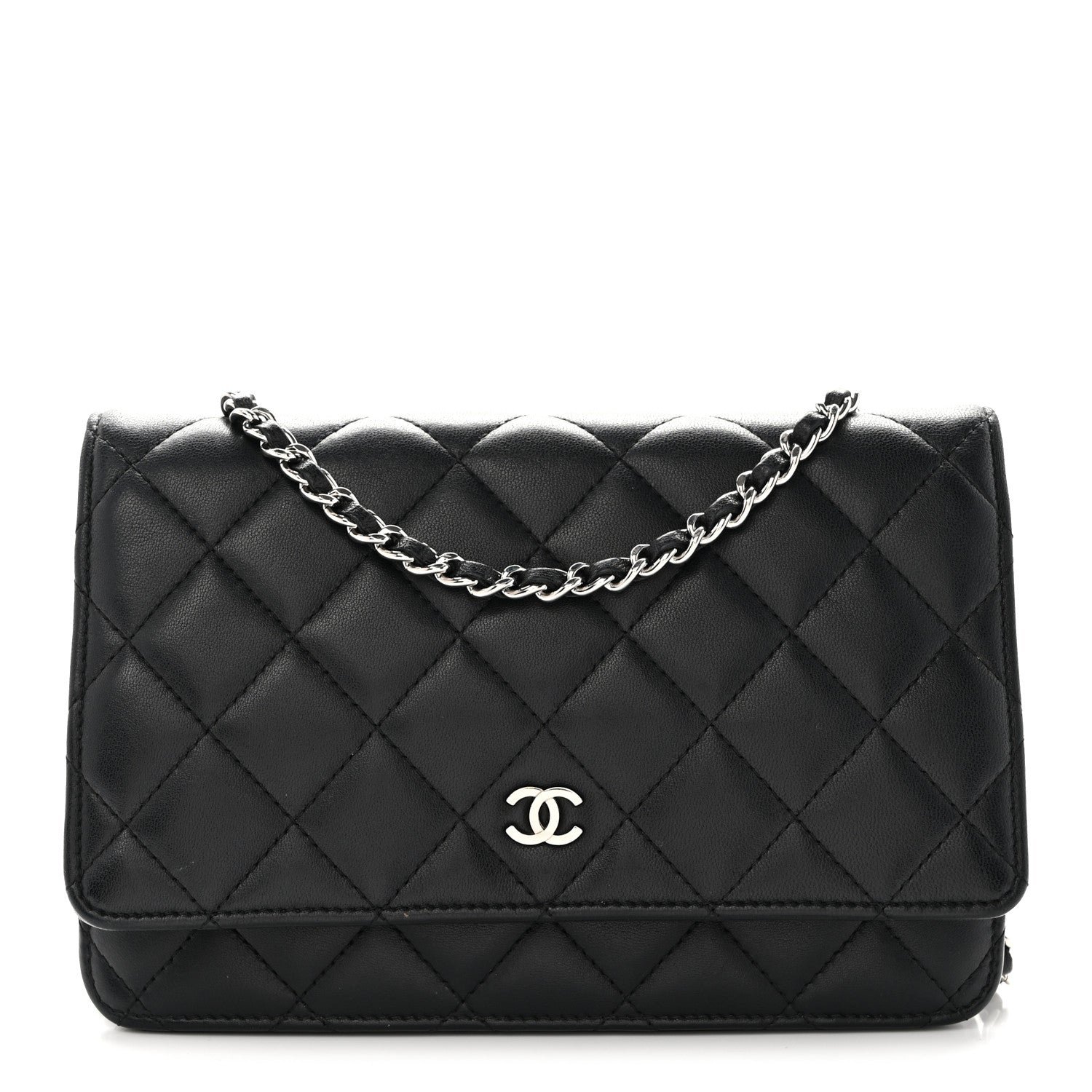 Chanel Lambskin Quilted Wallet On Chain WOC Black