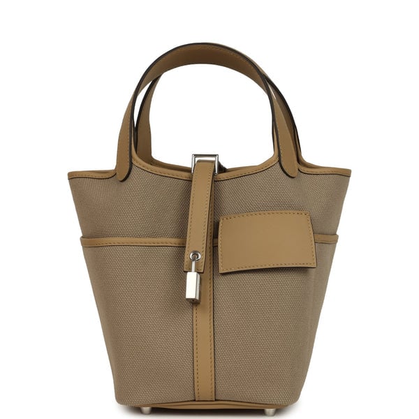 Hermes Hermes Picotin Cargo 18 Beiga Marfa Toile Canvas and Poussiere Swift Palladium Hardware