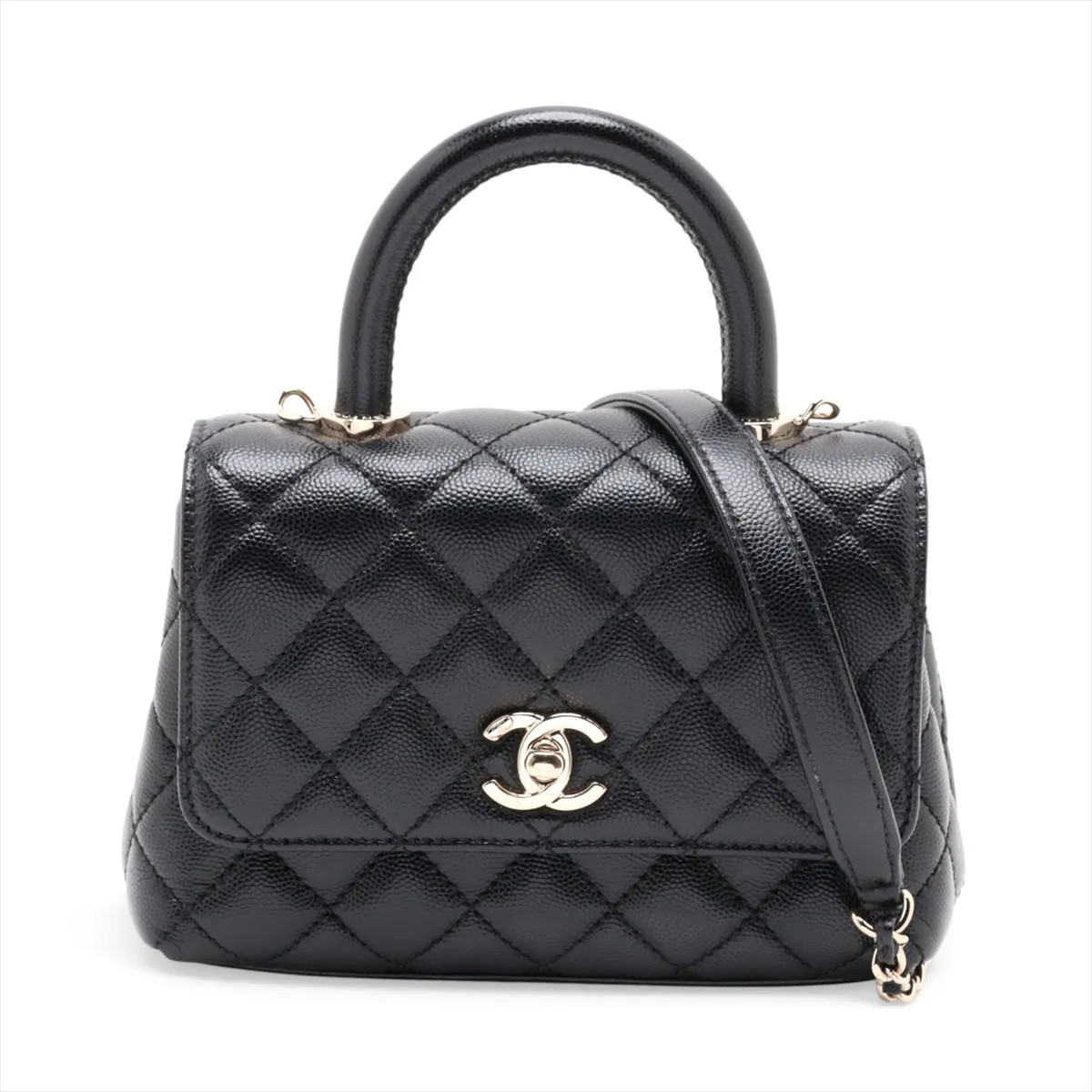 Chanel Coco handle 19 XXS Caviar Skin 2 Way Handbag Black Gold Metal Fittings ra