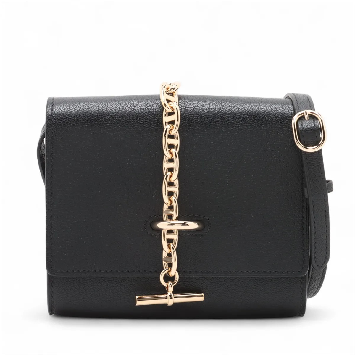Hermès Chaîne d'Ancre Compact Wallet Chèvre Mysore Black Gold Metal Fittings W:
