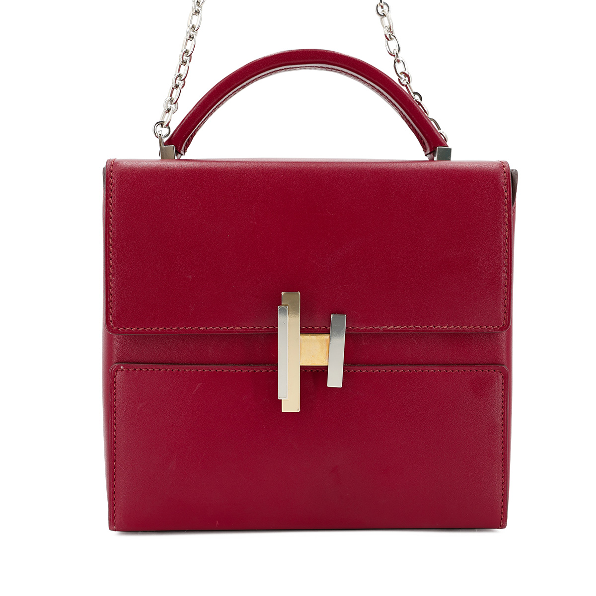 Hermes HERMÈS Cinhetic Box Bag in Rubis Tadelakt leather with Palladium hardware