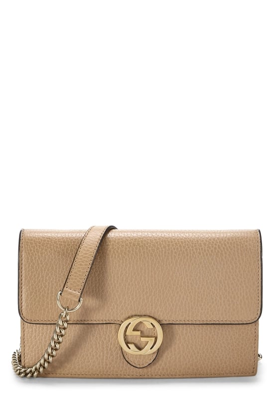 Beige Leather Interlocking Wallet On Chain (WOC) Small