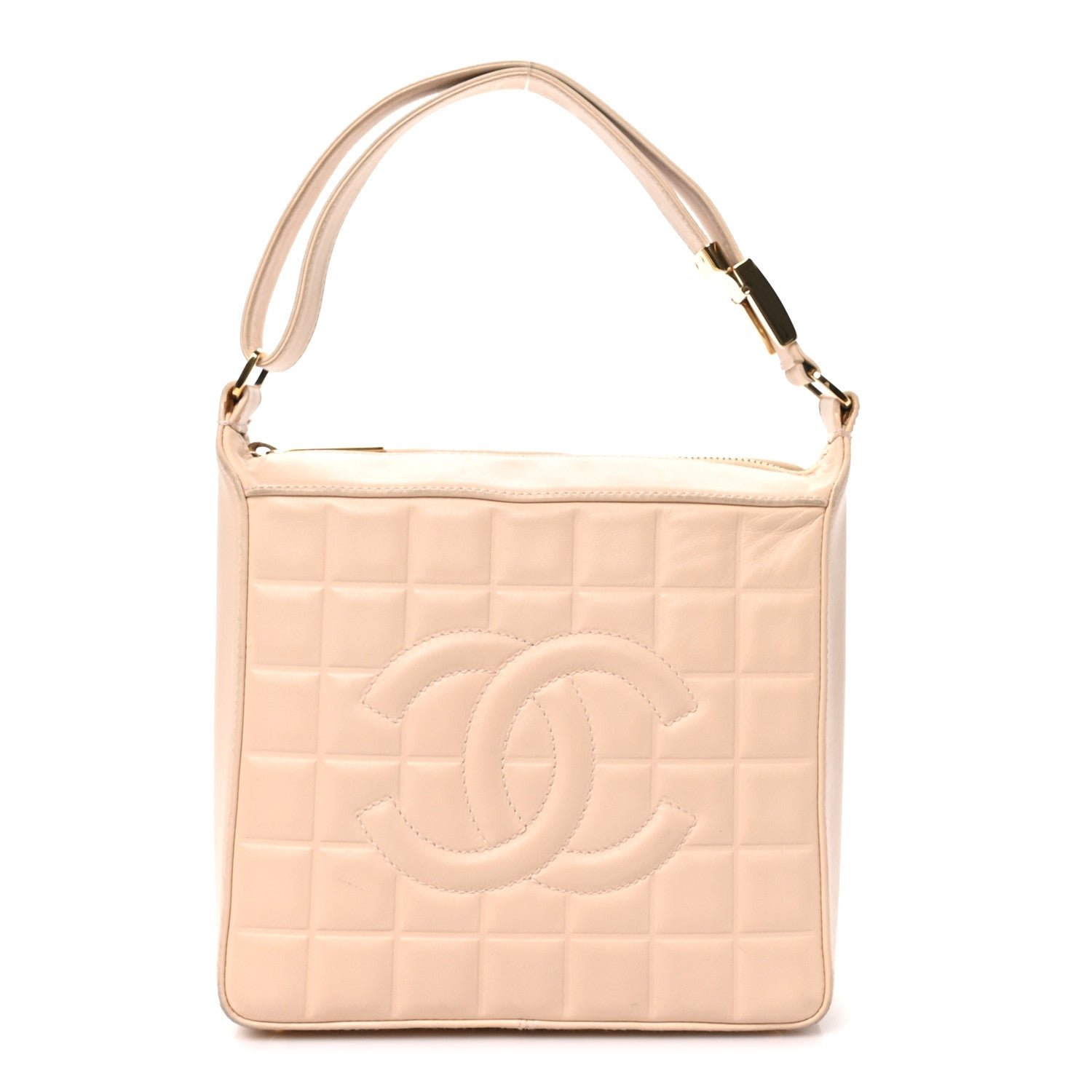 Chanel Lambskin Chocolate Bar Quilted Small Shoulder Bag Beige