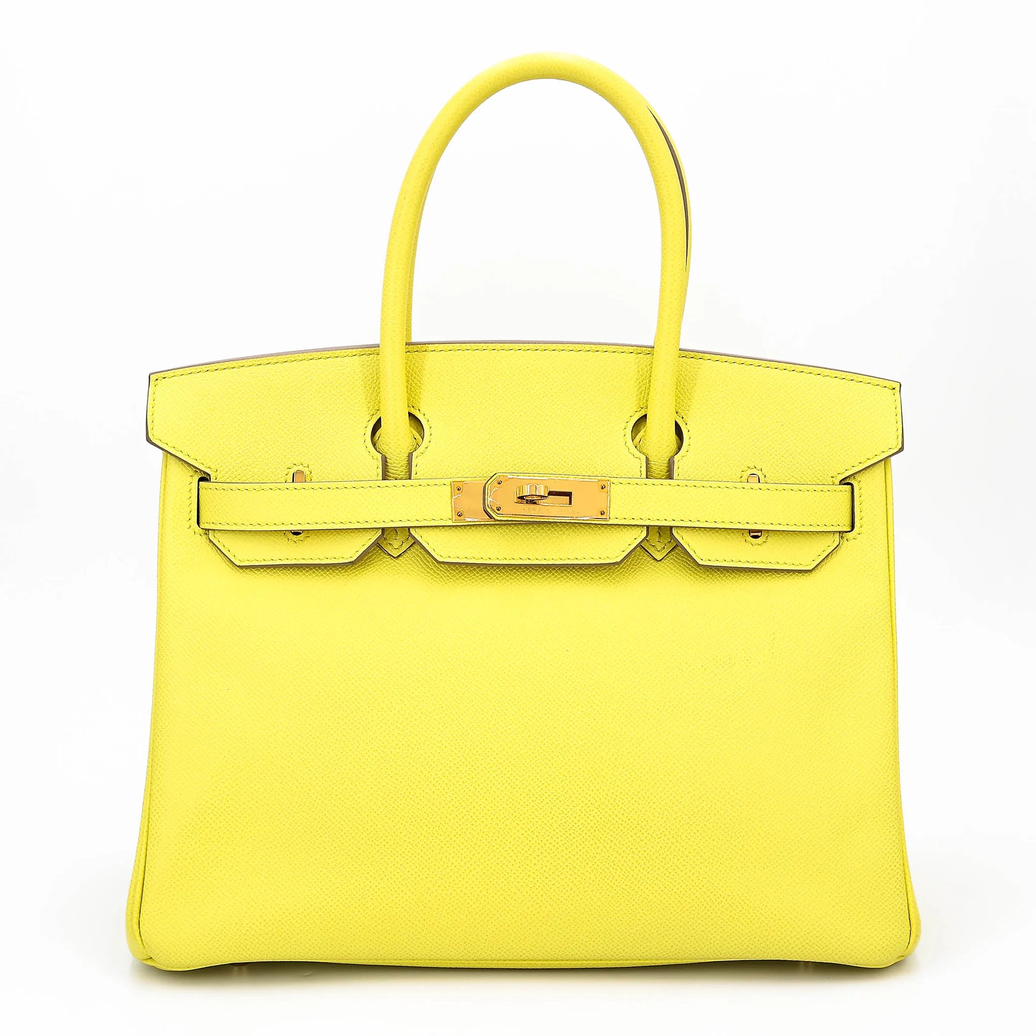 Very Good ( Rank A) HERMÈS Birkin 30 Lime (9R) Epsom Gold hardware Square Q (2013)