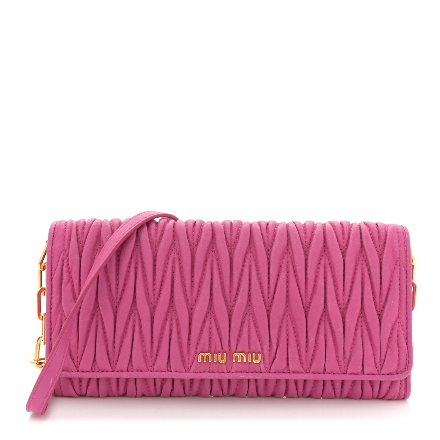 Miu Miu Miu Miu Nappa Matelasse Wallet On Chain Fuxia