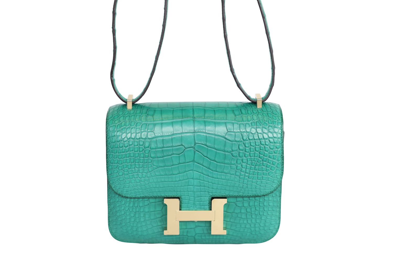 Hermes Hermes Constance 18, Green Croc Leather with Gold Hardware, 2014 R in Square Stamp, Preowned in Dustbag WA001