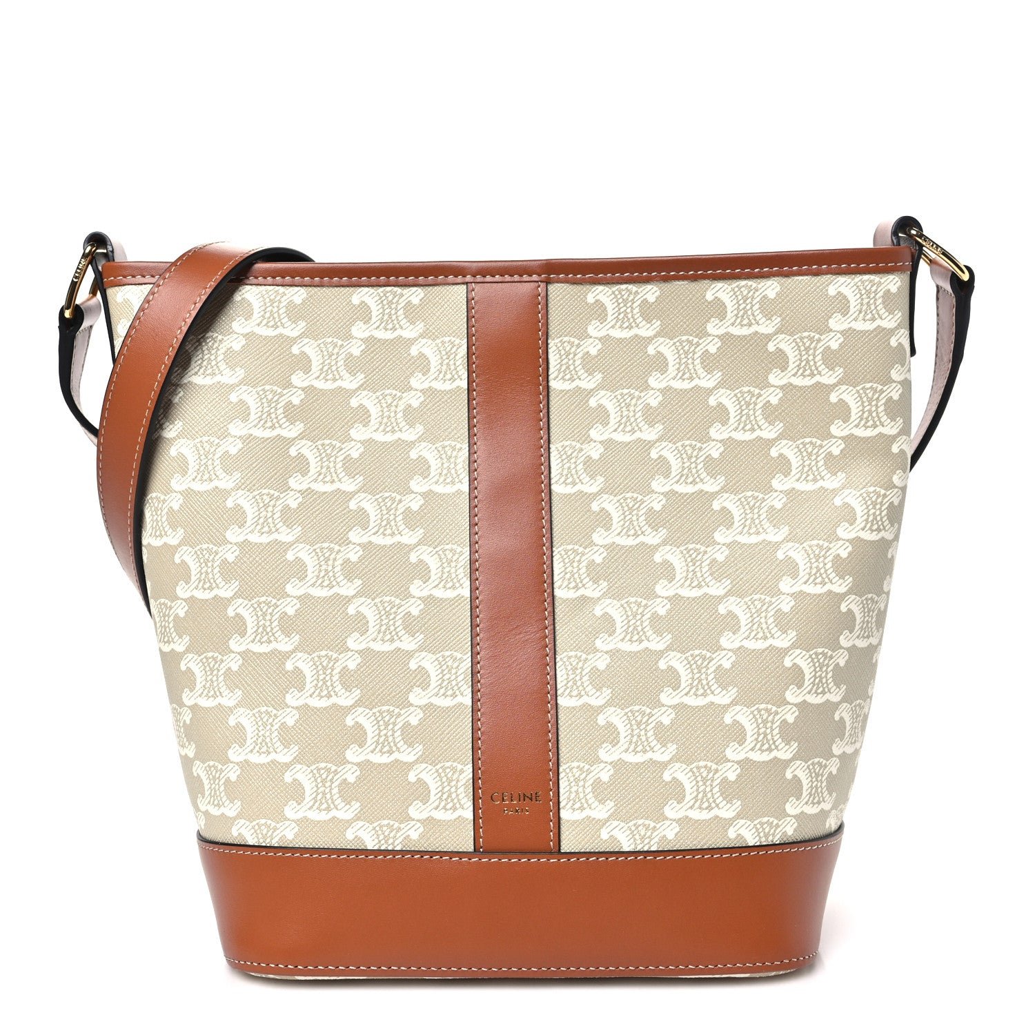 Celine Triomphe Canvas Calfskin Small Bucket Bag Grege