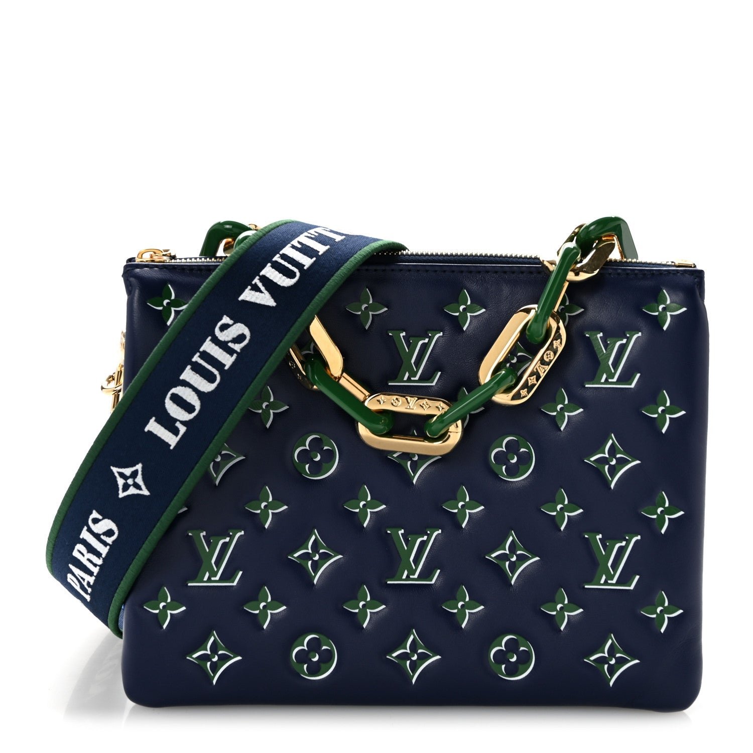 Louis Vuitton Lambskin Embossed Monogram Coussin PM Blue Green