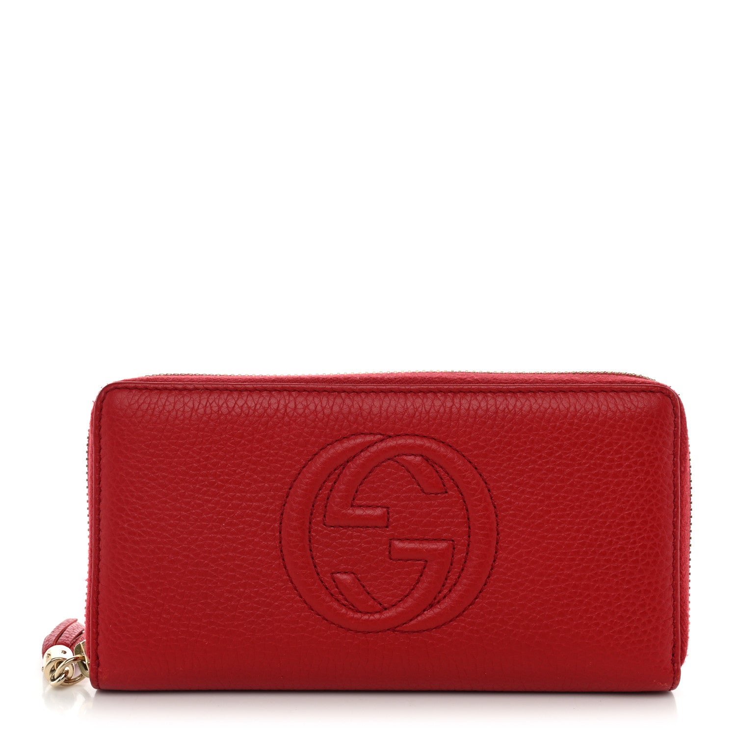 Gucci Pebbled Calfskin Soho Zip Around Wallet Red