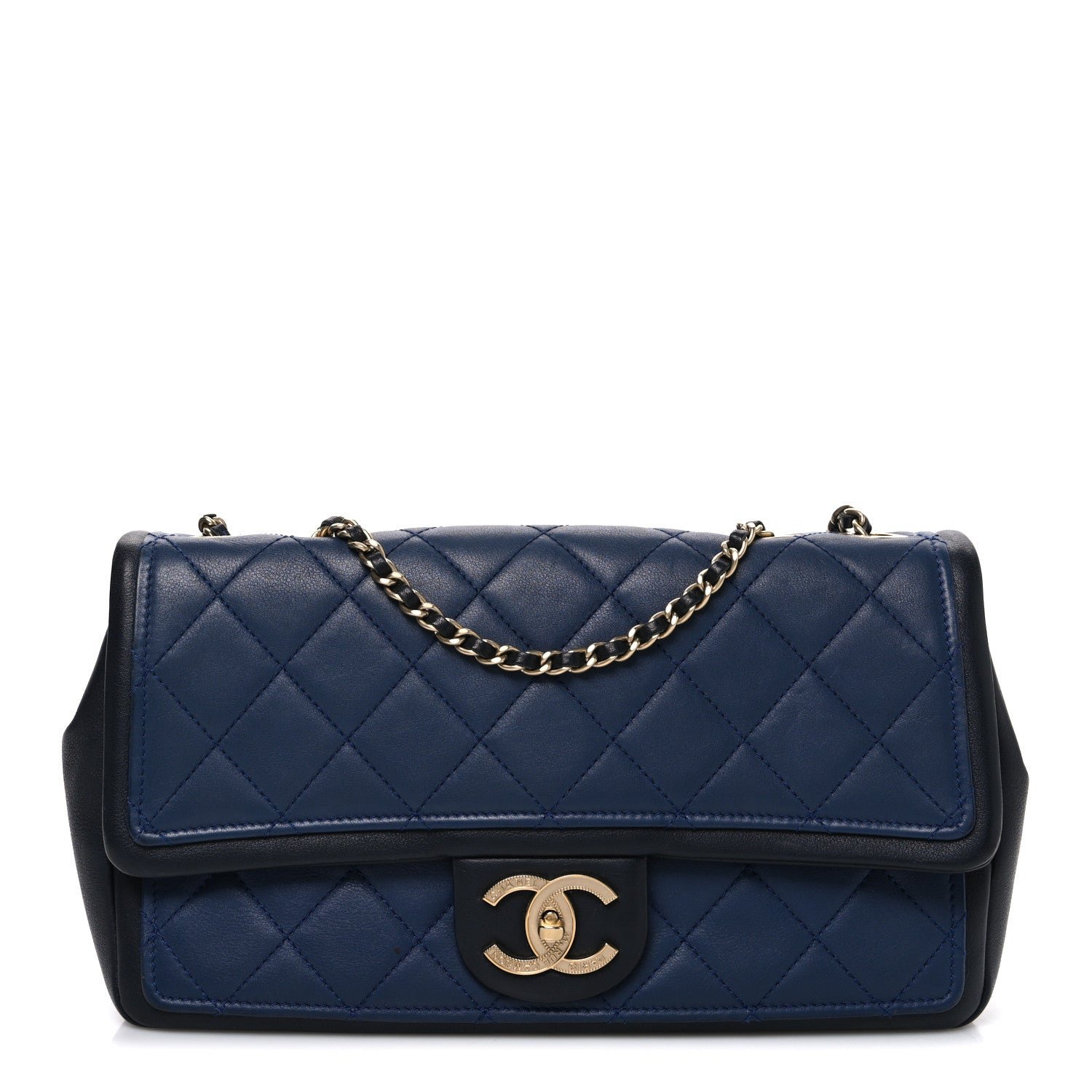 Chanel Calfskin Quilted Medium Graphic Flap Blue Black