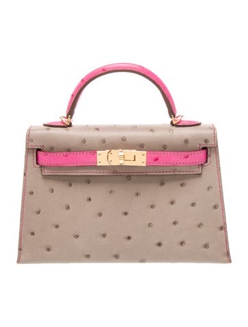 Hermes Special Order Ostrich Mini Kelly II Sellier 20