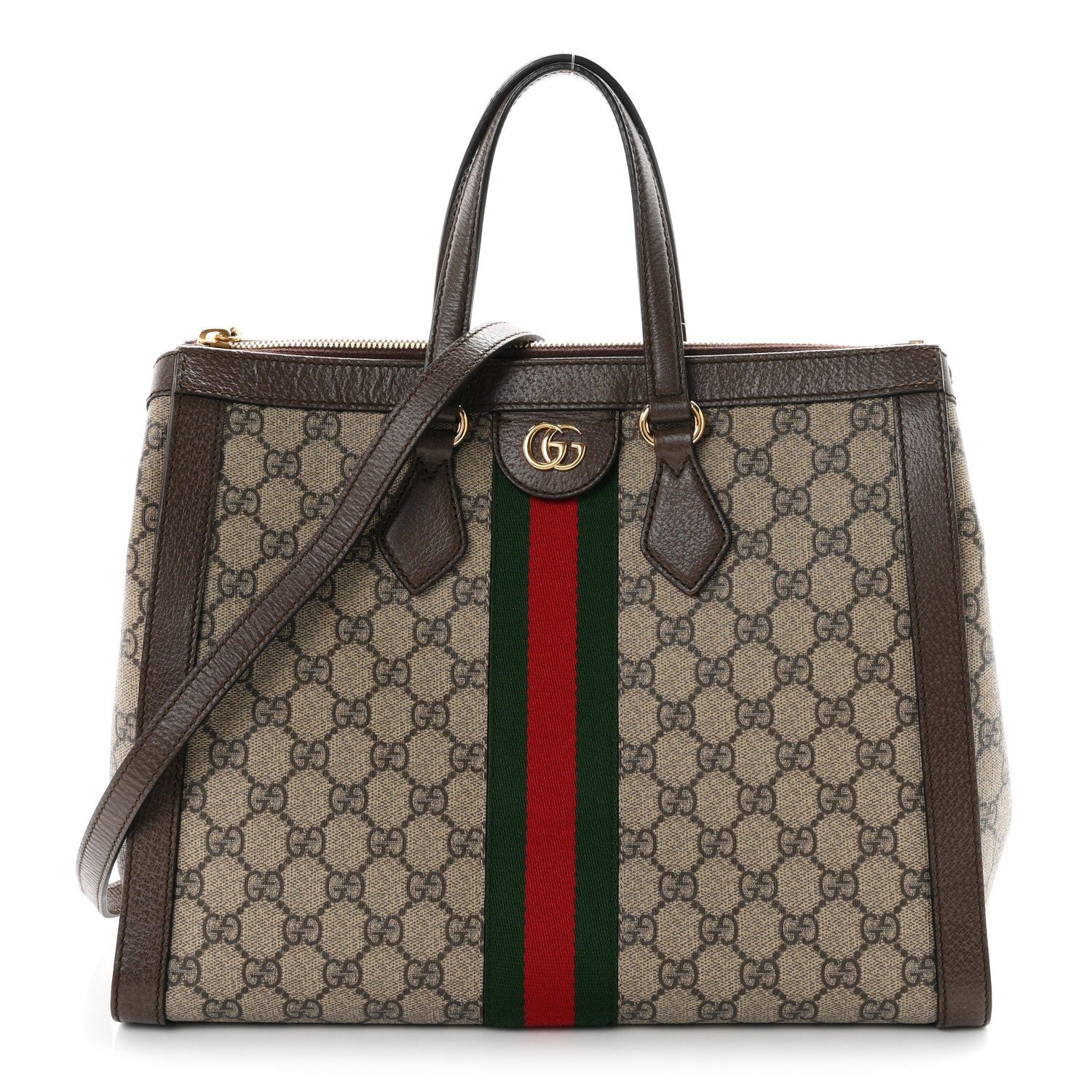 Gucci GG Supreme Monogram Web Medium Ophidia Tote Bag Brown