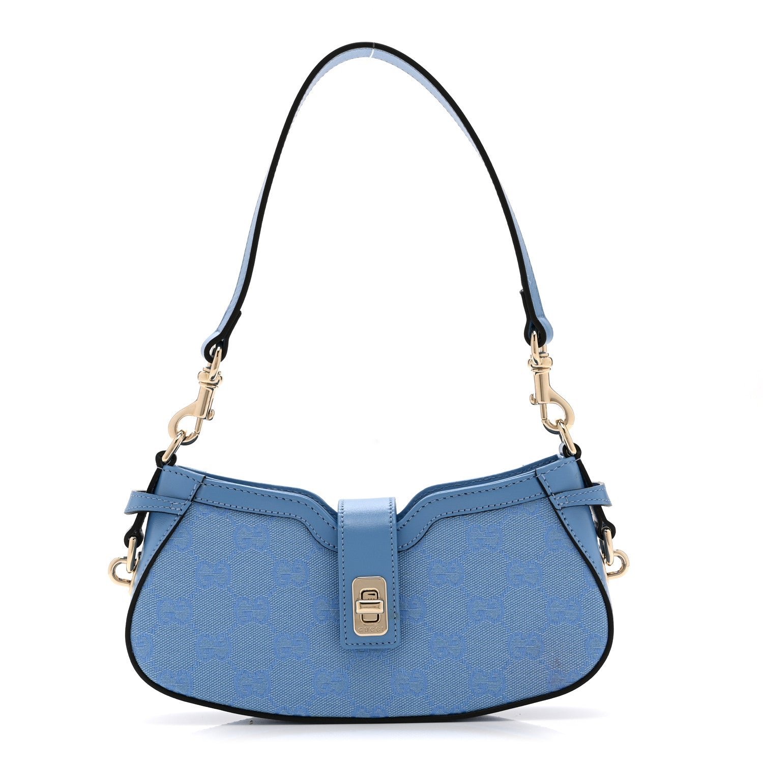 Gucci Calfskin Monogram Mini Moon Side Shoulder Bag Blue