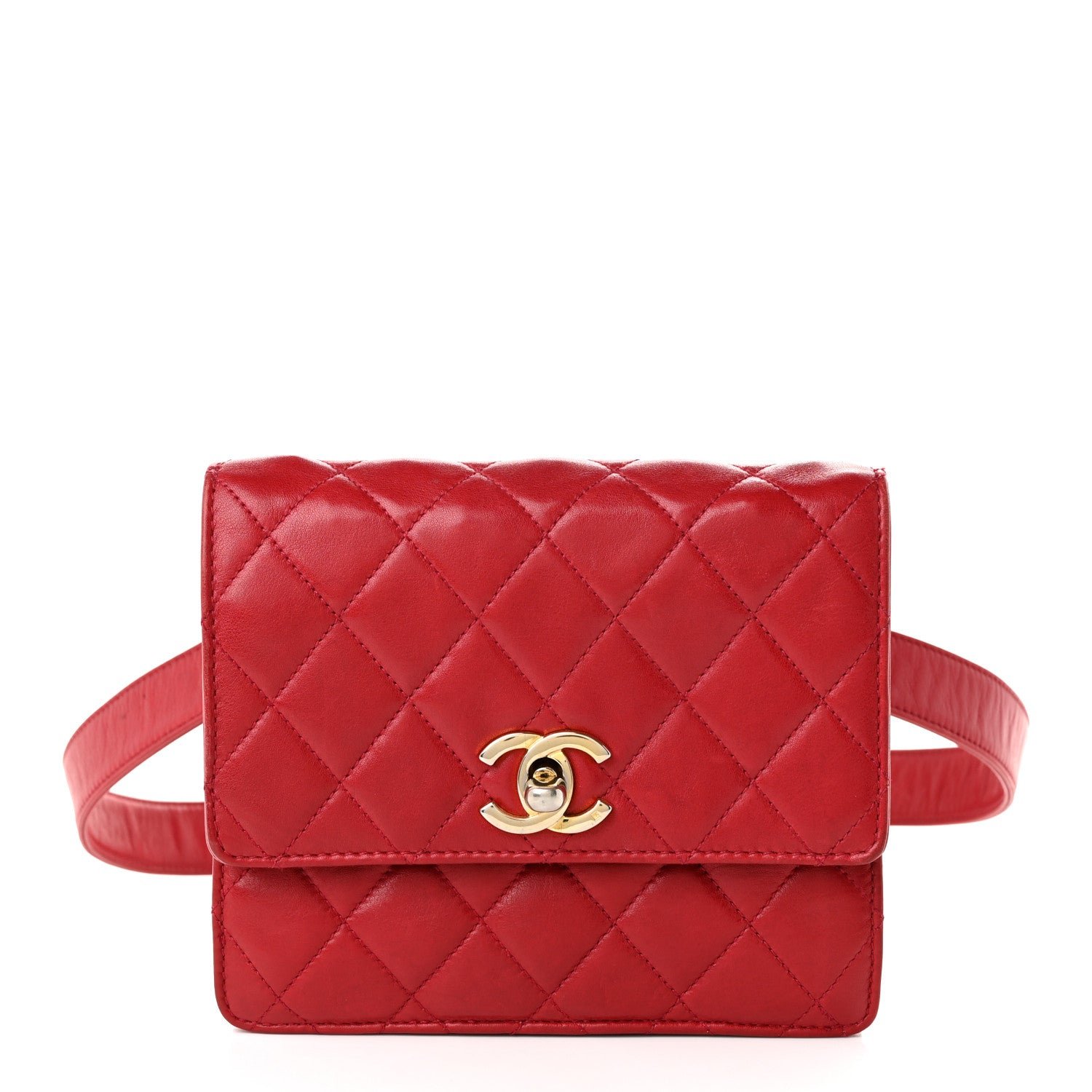 Chanel Lambskin Quilted Flap Waist Belt Bag 75 30 Red