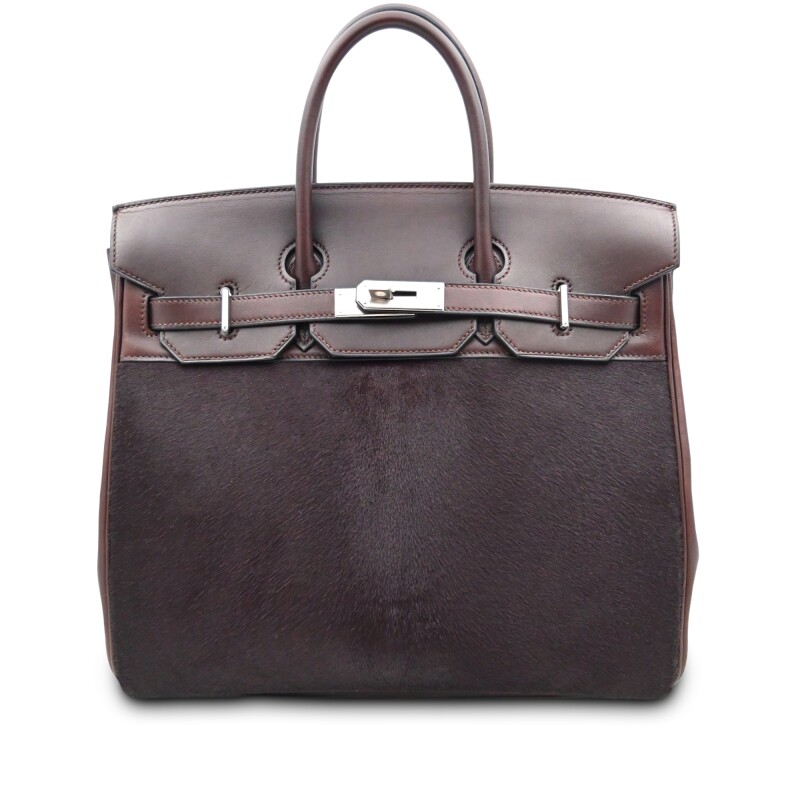 Hermes Limited Edition Ebene Evercalf and Ponyhair Troika HAC Haut à Courroies 32 Palladium Hardware, 2007