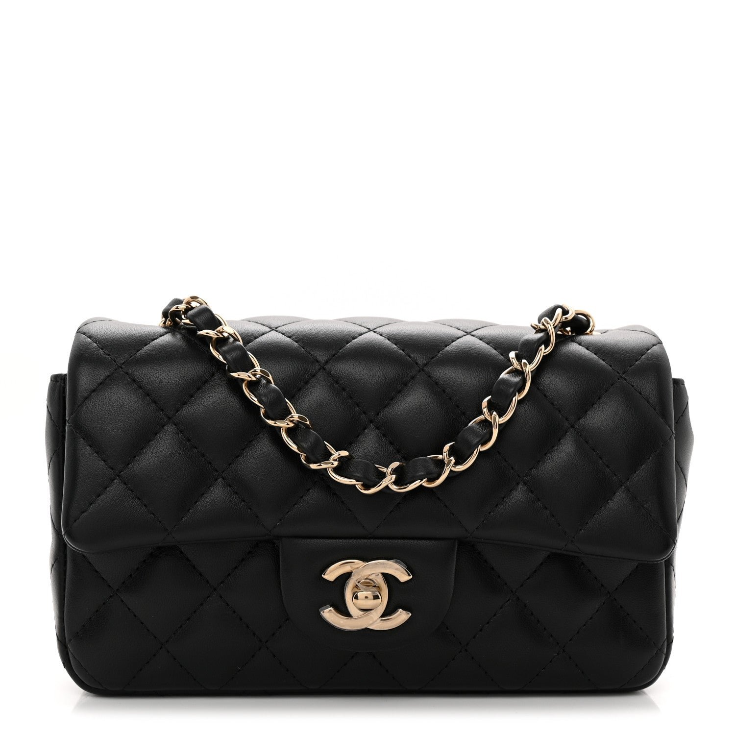 Chanel Lambskin Quilted Mini Rectangular Flap Black