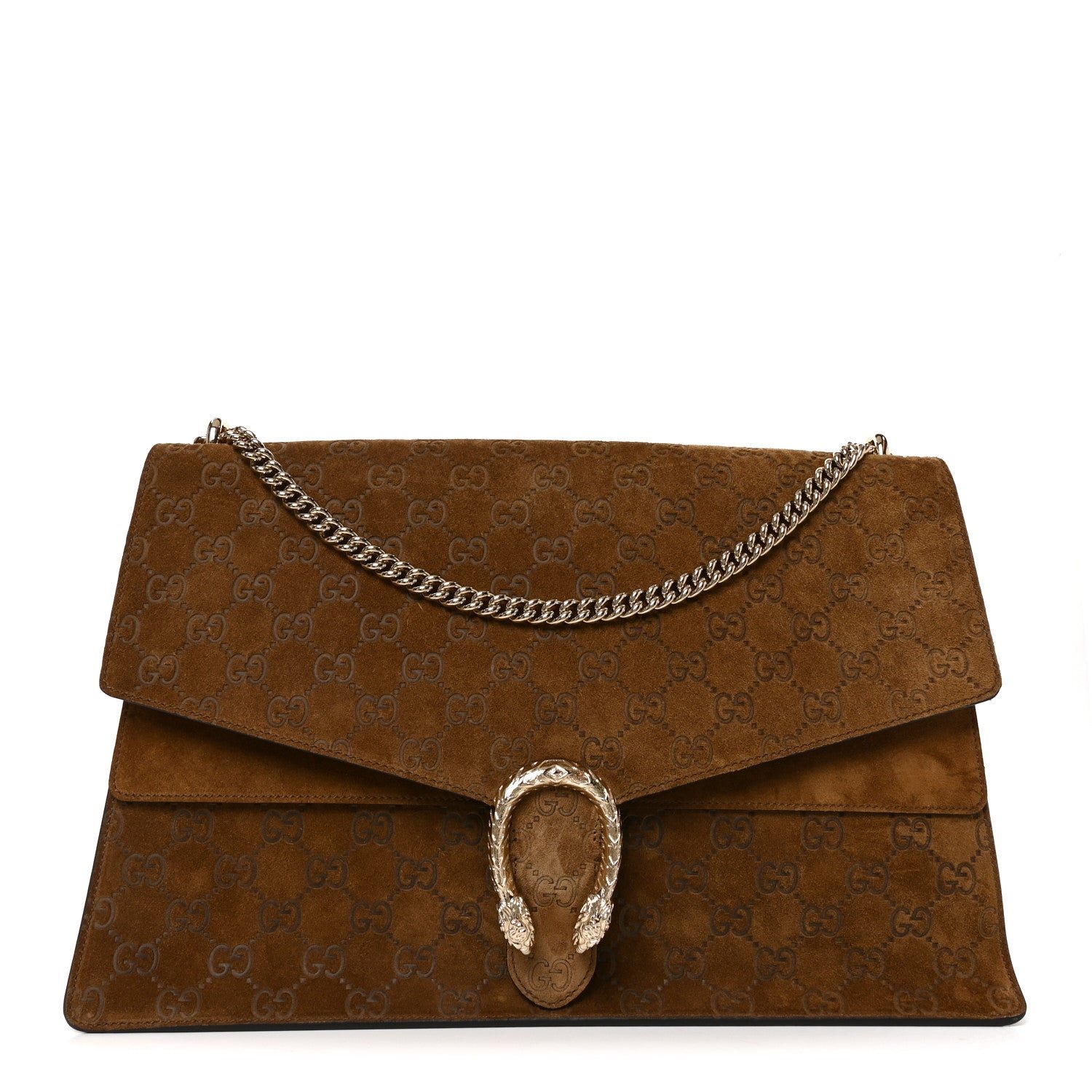 Gucci Suede GG Debossed Large Dionysus Shoulder Bag Brown