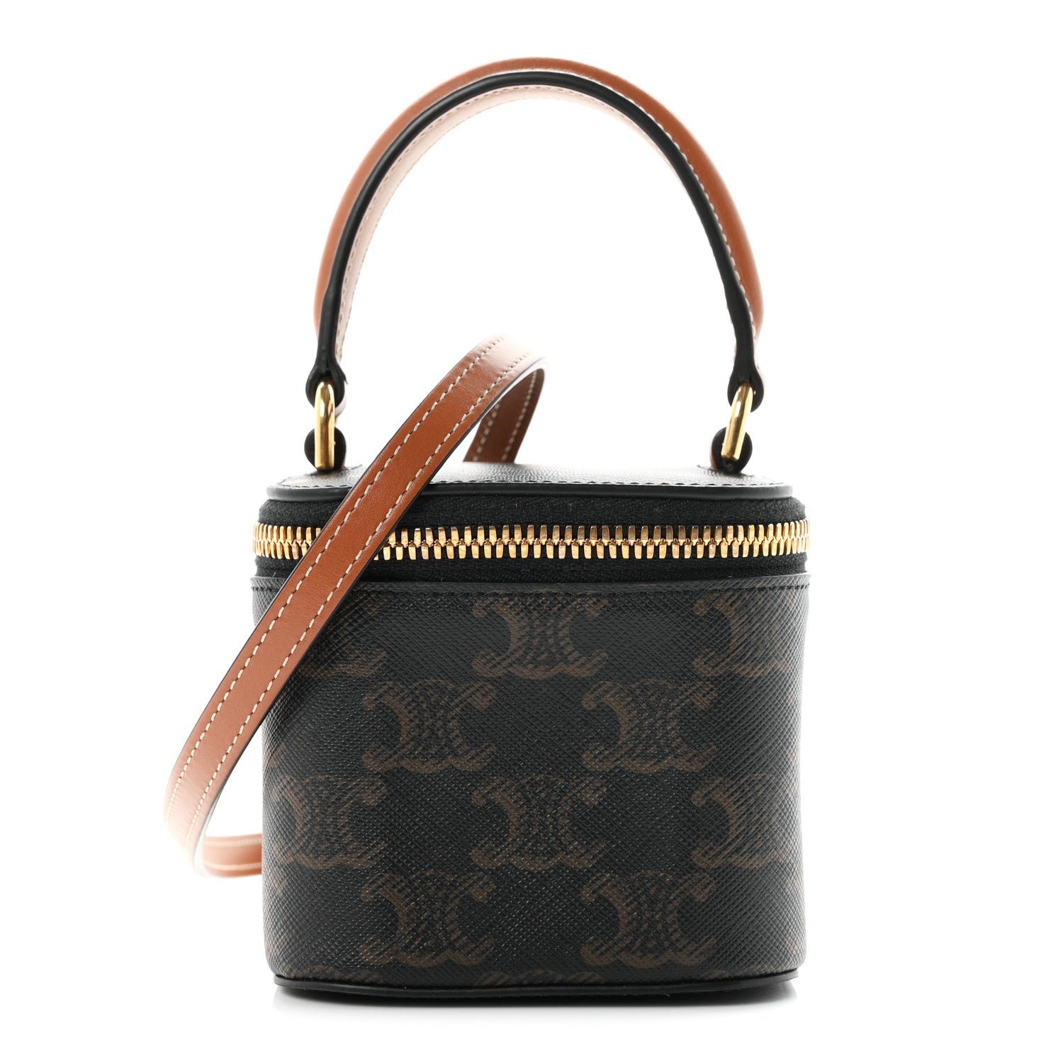 Celine Triomphe Canvas Calfskin Mini Vanity Case Tan