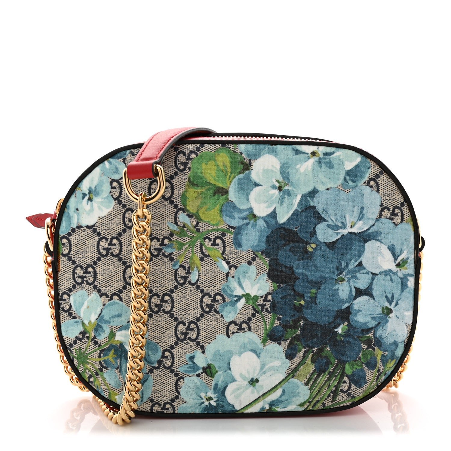 Gucci GG Supreme Monogram Blooms Small Chain Shoulder Bag Beige Blue Navy Hibiscus Red
