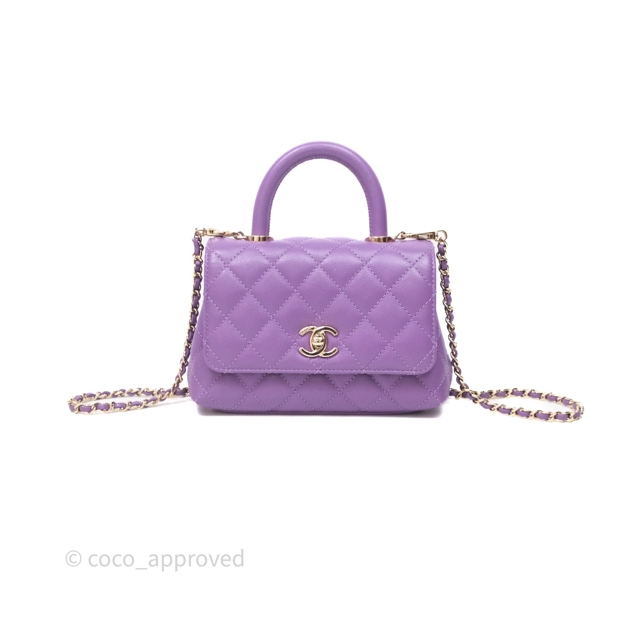 Chanel Mini Coco Handle Quilted Purple Caviar Gold Hardware