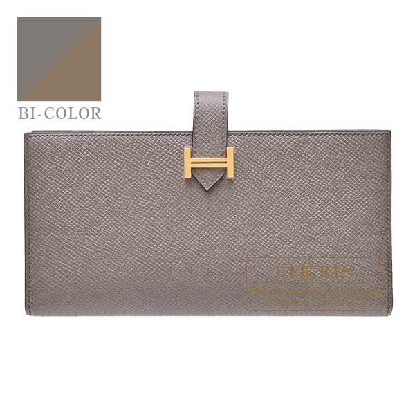 Hermes Bearn Soufflet Verso Etain/ Etoupe grey Epsom leather Gold hardware