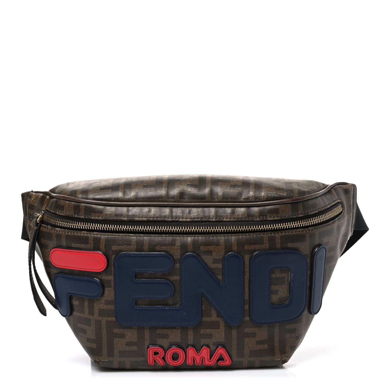 Fendi X FILA Glazed Fabric Vitello Century FF 1974 Mania Belt Bag Mogano Panna Blueberry Mogano Panna Blueberry