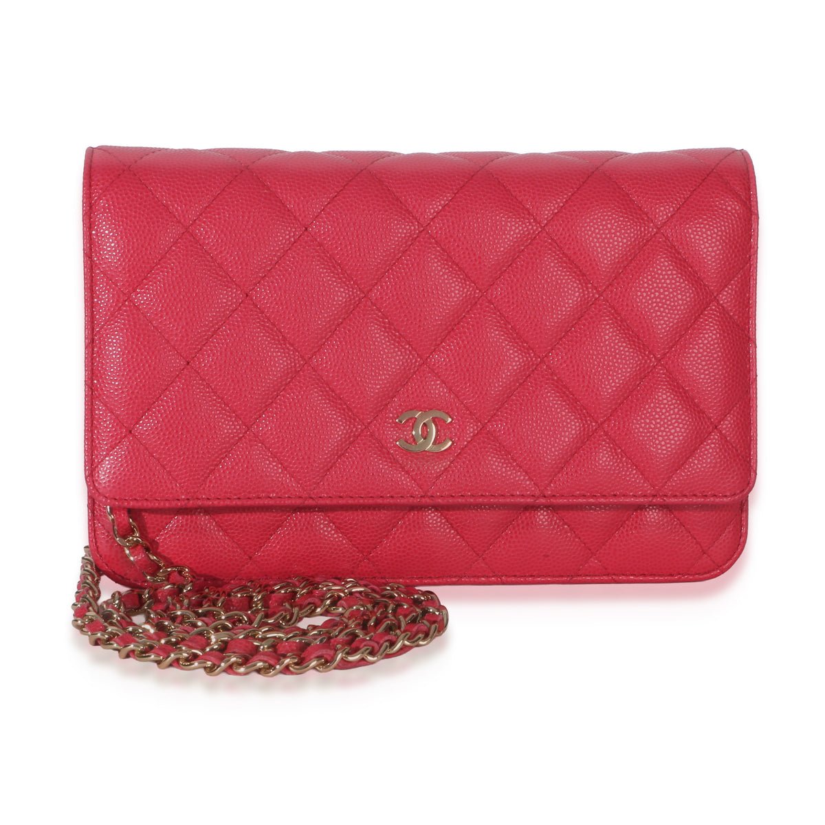 Dark Pink Quilted Caviar Wallet On Chain